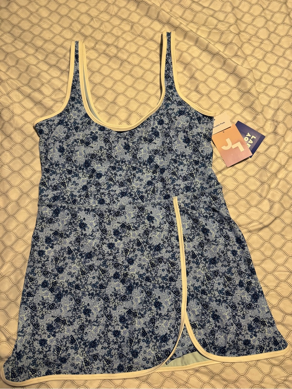 JoyLab Blue Floral Scoop-Neck Tank with Cream Trim
